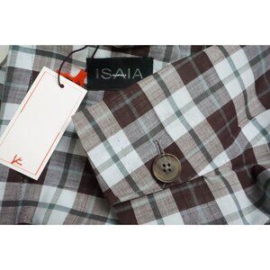 Isaia Napoli Light Blue Maroon Plaid LIGHT Cotton Sport Coat Jacket 38R NEW